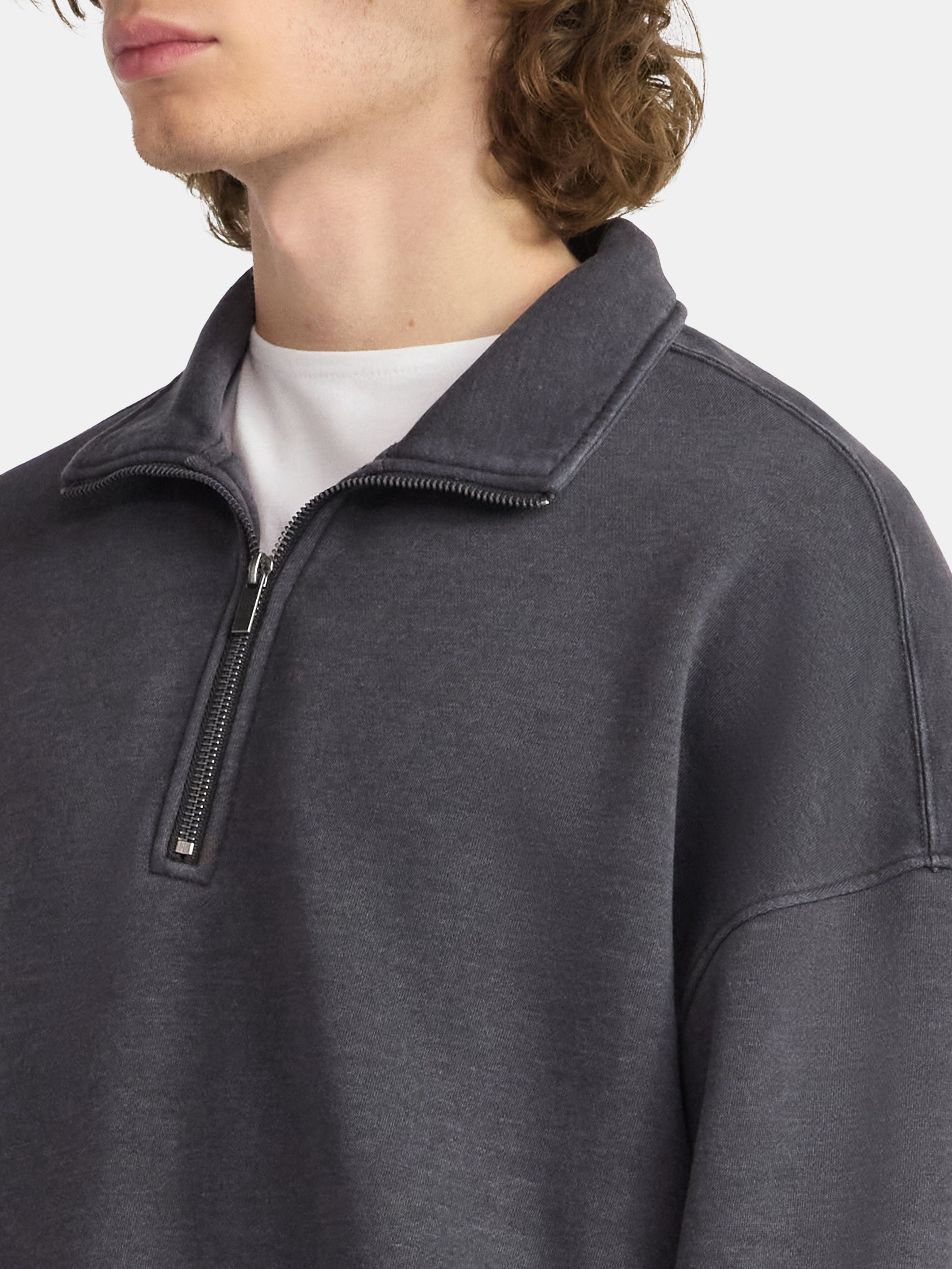 No Boundaries Oversized Quarter Zip Pullover with Long Sleeves, Men's & Big Men's