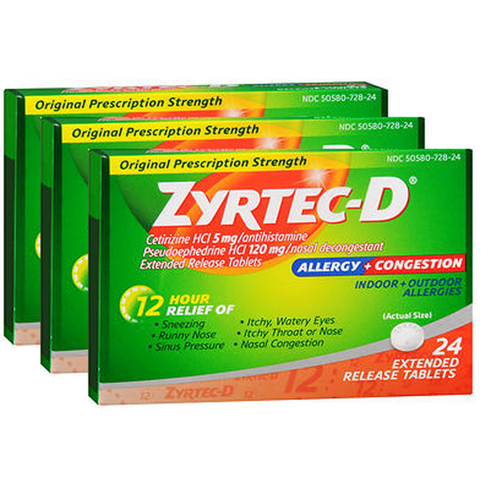 ZyrtecD Allergy & Congestion 12 Hour Extended Release Tablets, 24ct