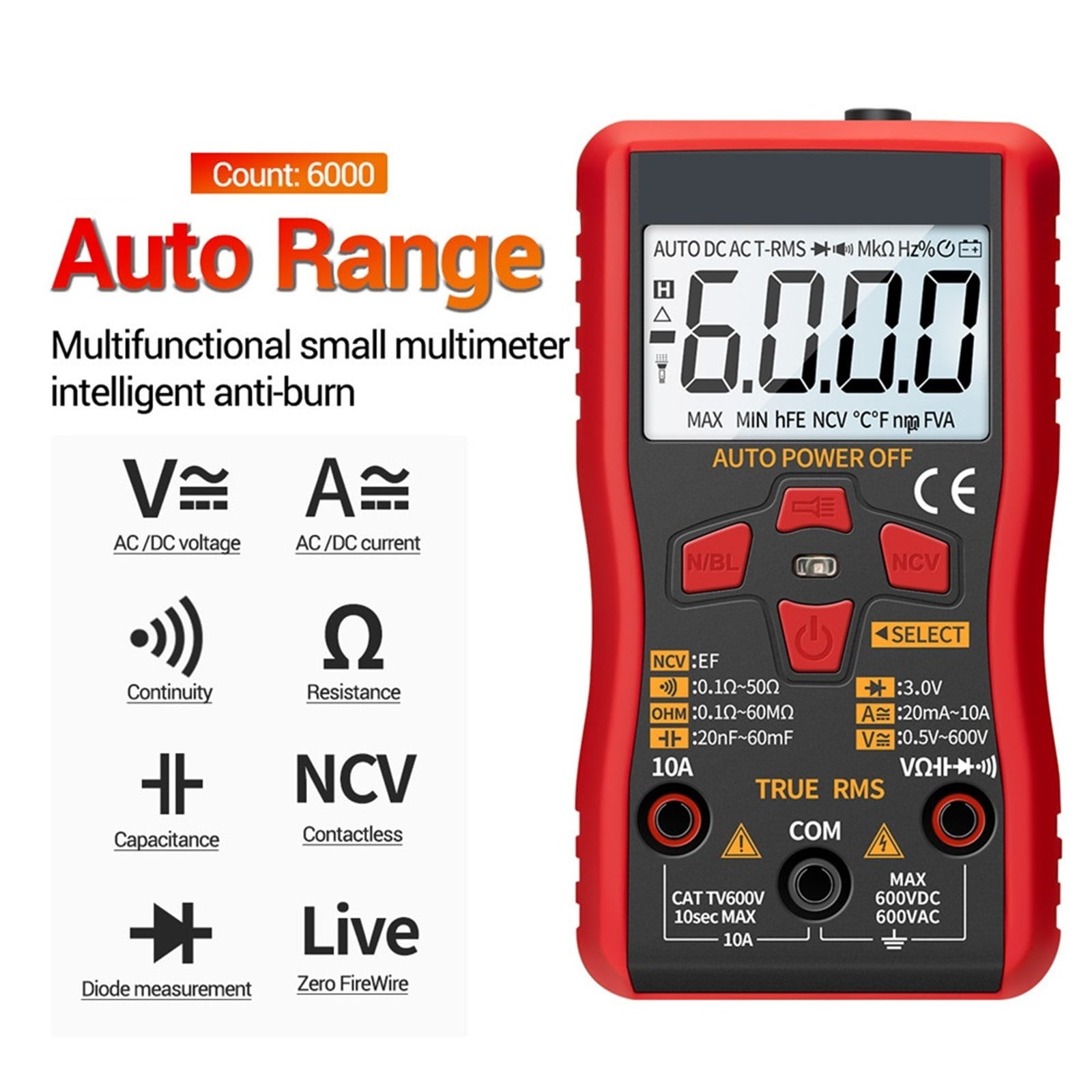 Mini Multimeter 6000 Counts Digital Tester True Rms Auto Mmultimetro Tranistor Meter With NCV Data Hold Test Tools ,Battery Test