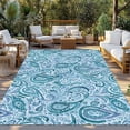 thumbnail image 2 of Light Blue Teal Outdoor Rug 4x6 Ft - Reversible Patio Rug Outdoor Camping Rugs, Retro Botanical Abstract Art Washable Indoor Outdoor Area Rugs, Non-Slip Outdoor Carpet Runner for Deck/Porch, 2 of 8
