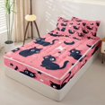 thumbnail image 2 of jejeloiu Black Cat Pink Zipper Twin Comforter Sets with Fitted Sheet and 2 Pillowcases Kids,Night Sky Pet Kitten Pattern Zipper Bedding Set For Girls,Reversible,4 Pieces, 2 of 7