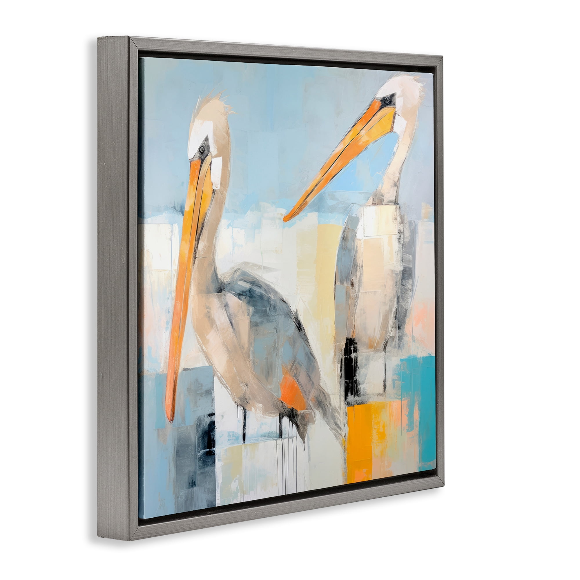 Stupell Industries Pelicans Abstract Pattern Animals & Insects Painting Gray Floater Framed Canvas Art Print Wall Art, 18 x 18