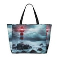 thumbnail image 2 of Daiia Lighthouse in a Stormy Sea Beach Travel Bag - Water-Resistant Beach Bag, Lightweight Tote with 7 Pockets for Women and Men - Gym,Pool,Camping,Reusable Grocery Bag, 2 of 7