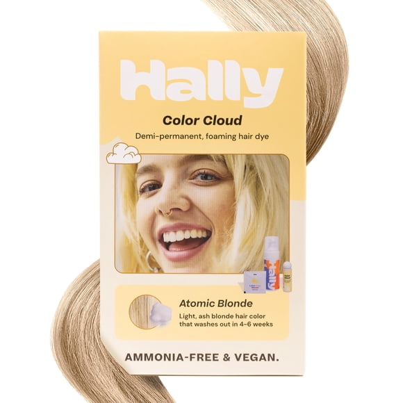 Tinte para el cabello Hally Hair Color Cloud (rubio atómico) - Color de cabello en espuma demipermanente para mujeres y hombres - Kit de tinte para el cabello duradero y sin desorden Productos para te