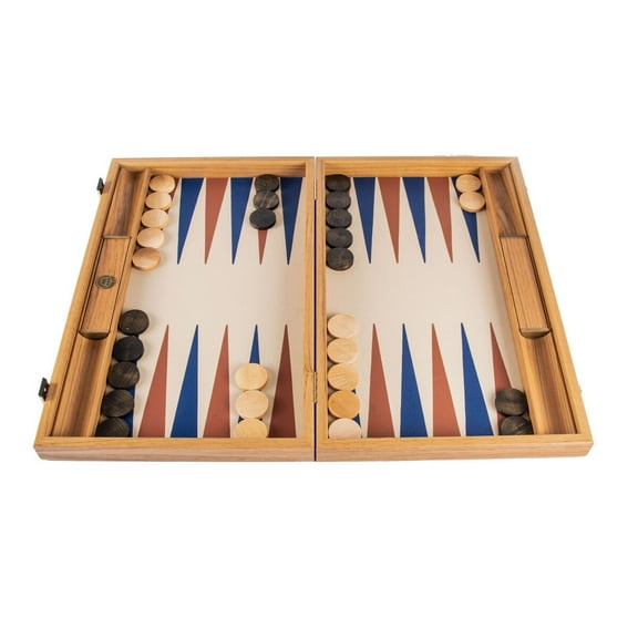 Manopoulos Champagne Beige 19-inch Backgammon Set with Wooden Case and Leatherette Playing Surface