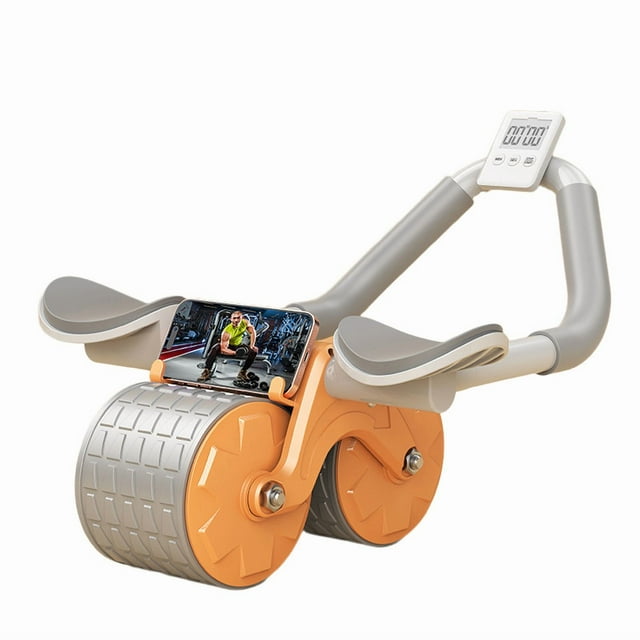Multifunctional Orange Abdominal Exercise Wheel with Intelligent Timer, Automatic Rebound & Braking, Flat Elbow Support, Phone Holder, Anti-Slip Thickened Kneeling Pad - Ergonomic Home Fitness