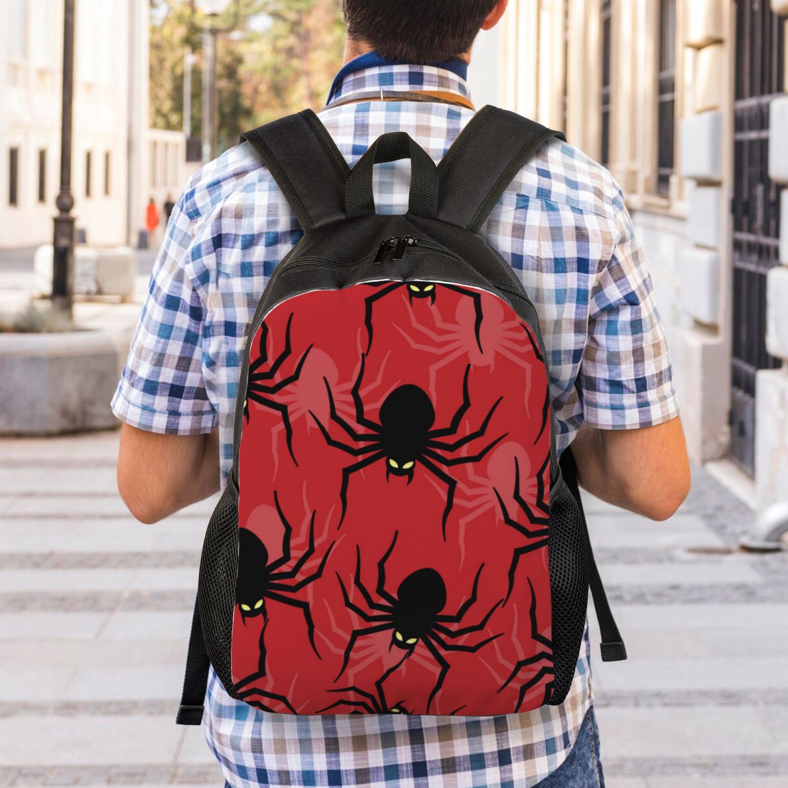 Xecao Spider Print School Backpack with Laptop Compartment Small Travel Laptop Backpack for Women Men Waterproof College Backpack Simple School Bag