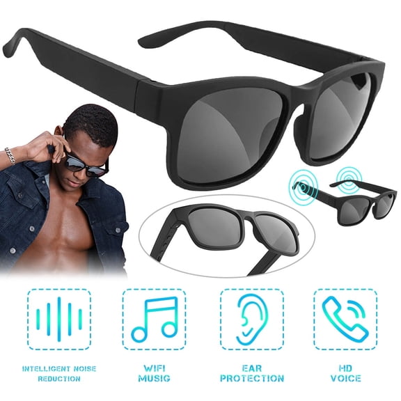 Audio Sunglasses with Open Ear Headphones Bluetooth Sunglasses Wireless Music Glasses Lens Portable Outdoor Noise Reduction Open Headphone,Black