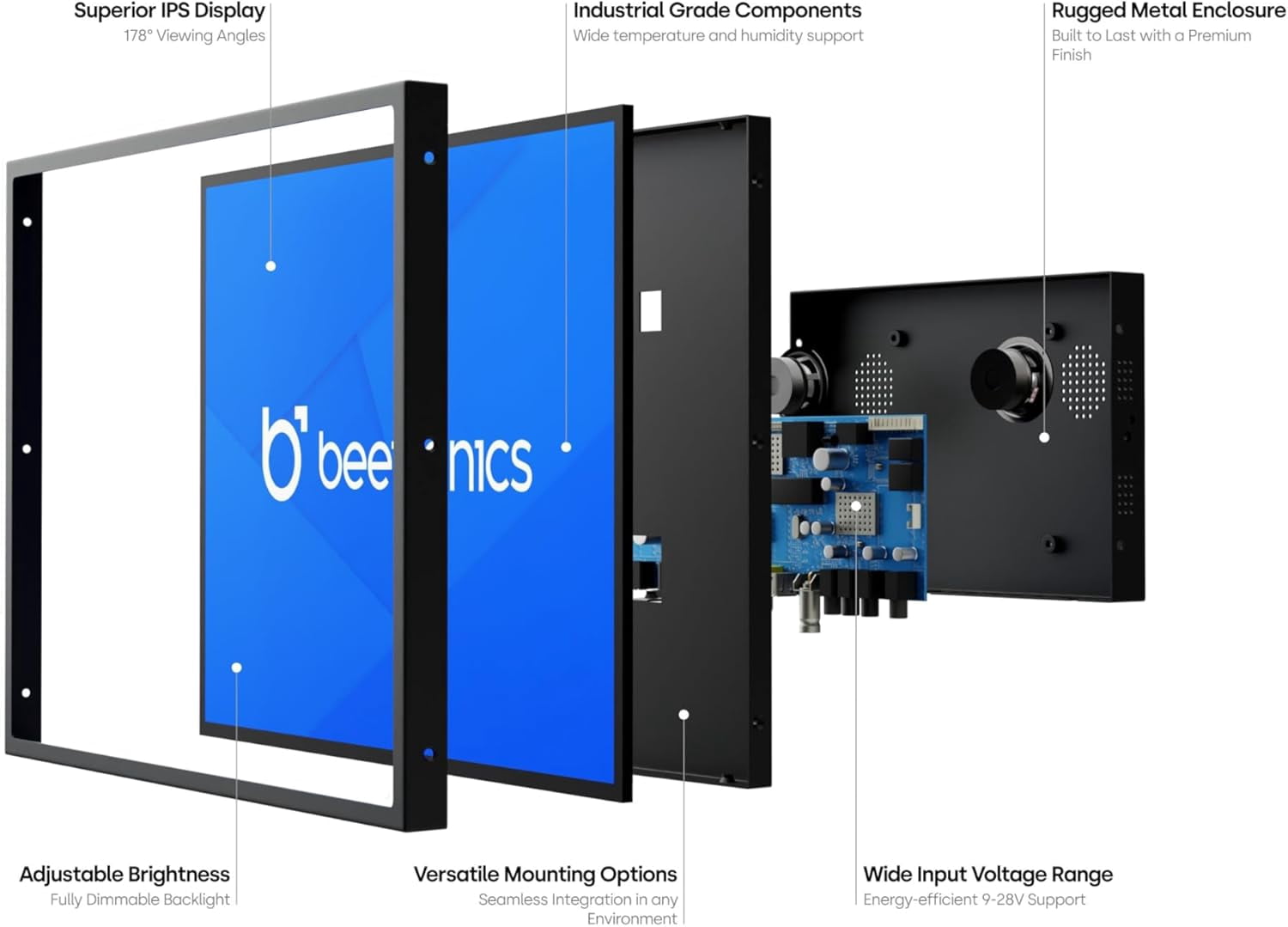 Beetronics 15" Industrial-Grade IPS Monitor 15VG7M, Full HD, 4:3, Digital Signage and Computer Display