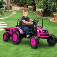 thumbnail image 4 of Luku 12V Kids Tractor with Trailer, Remote Control, Music, LED Lights, Electric Vehicle Toy, Pink, 4 of 7