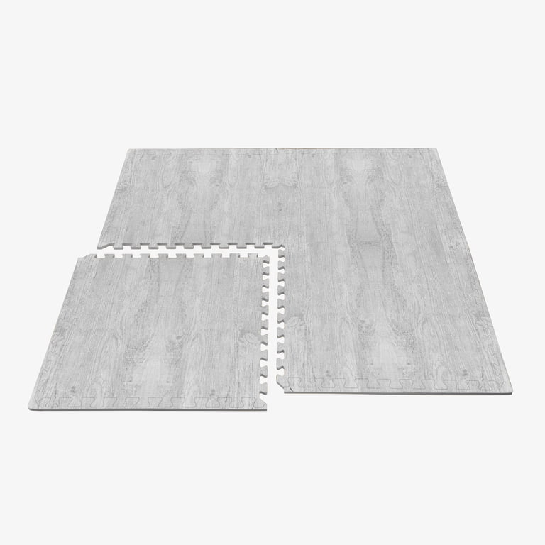 Forest Floor 3/8" Wood Grain Foam Floor Tiles – Interlocking Anti-Fatigue Mats, Slate Finish, 48 Sq Ft Cover, For Yoga & Playrooms