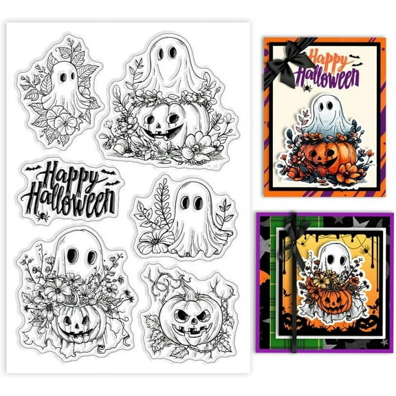 Halloween Ghost Clear Stamps Pumpkin Bat Silicone Clear Stamp Seals Flower Transparent Stamps for DIY Scrapbooking Cards Making Photo Album Journal