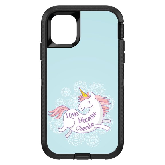 DistinctInk Custom SKIN / DECAL compatible with OtterBox Defender for iPhone 11 Pro (5.8" Screen) - Flying Unicorn - Love / Dream / Create