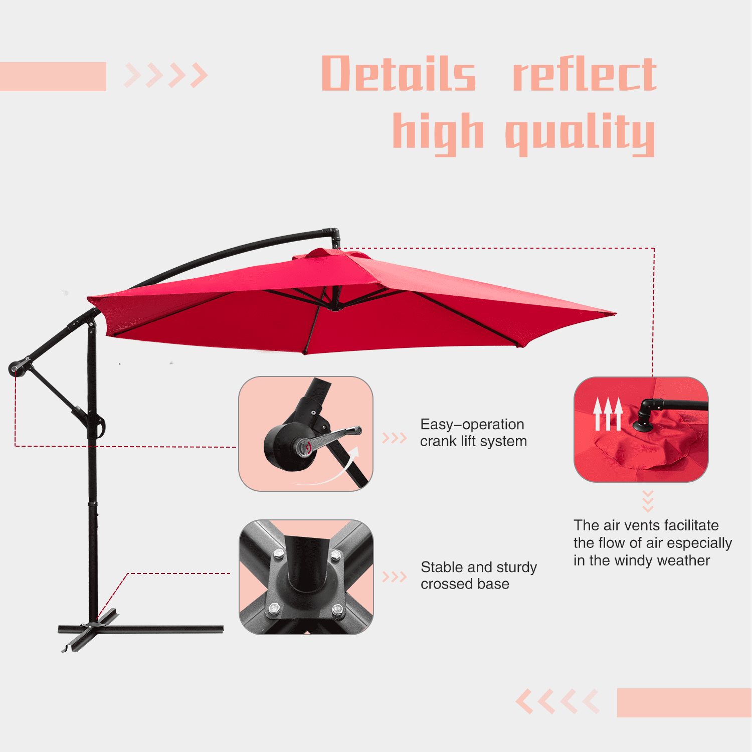 Lacoo 10-Foot Offset Hanging Polyester Market Outdoor Patio Umbrella Steel Frame and Easy Tilt, Red