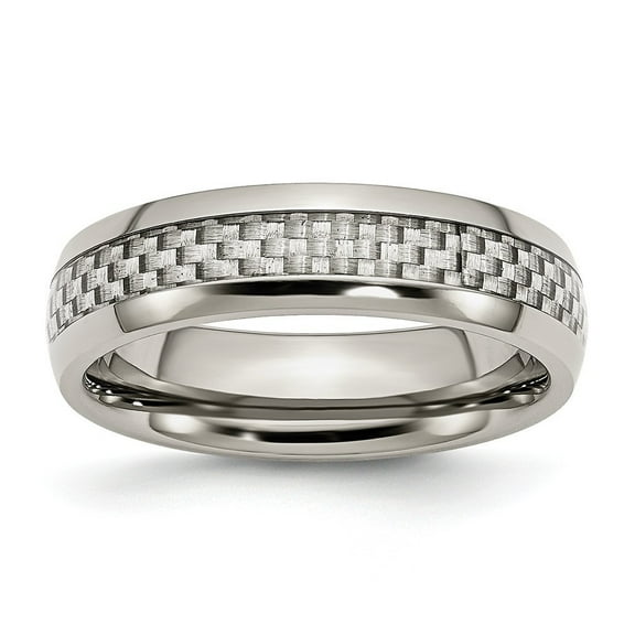 Stainless Steel and Grey Carbon Fiber 6mm Polished Band Ring - Size 6