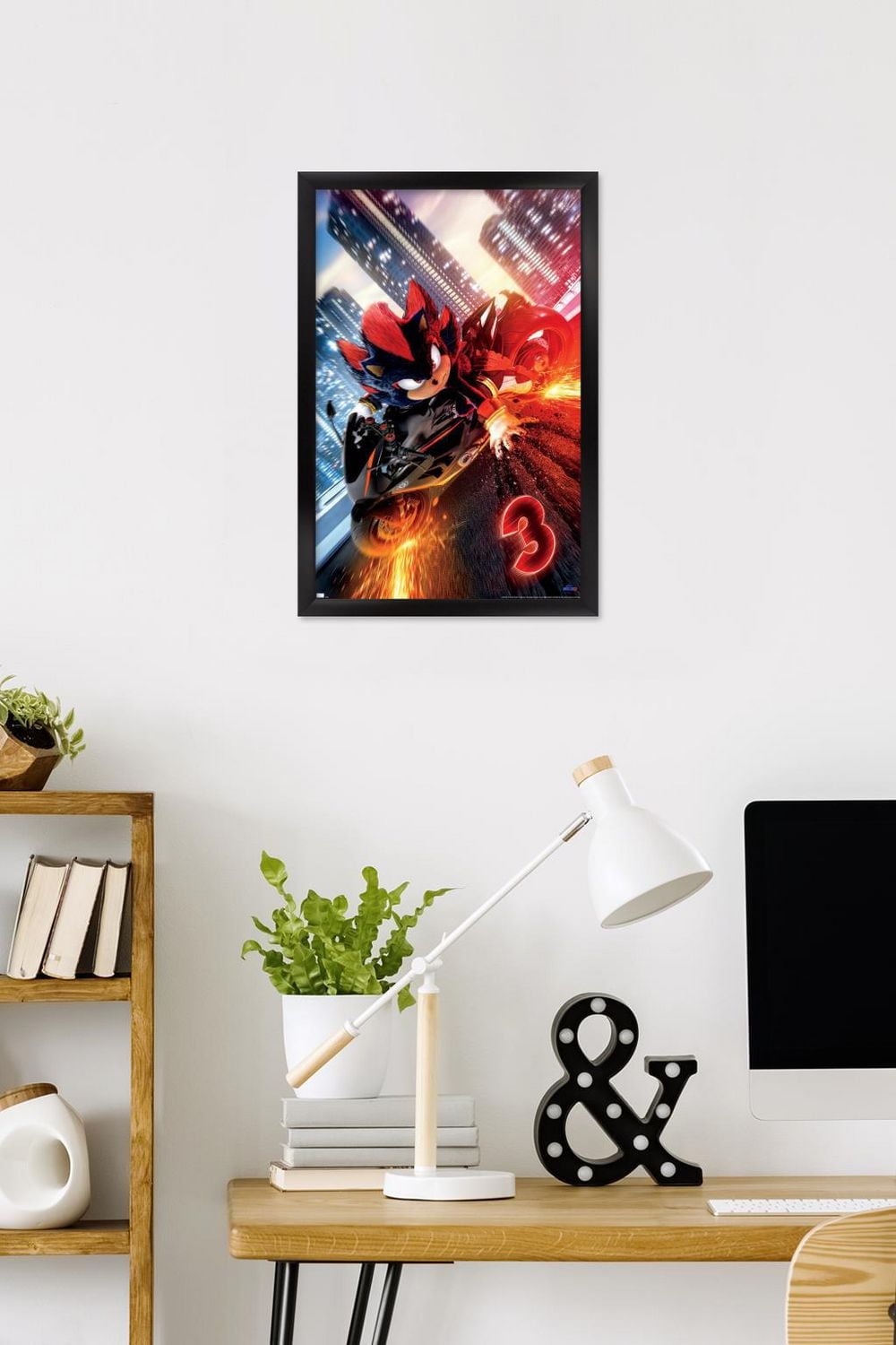 Sonic the Hedgehog 3 - Shadow Motorcycle One Sheet Wall Poster, 14.725" x 22.375" Framed