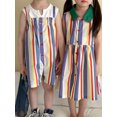 thumbnail image 2 of Ropa para hermanos, vestido de solapa sin mangas a rayas para niñas de 1 a 10 años, pantalones cortos con tirantes para niños, ropa de verano para niños, 2 of 6