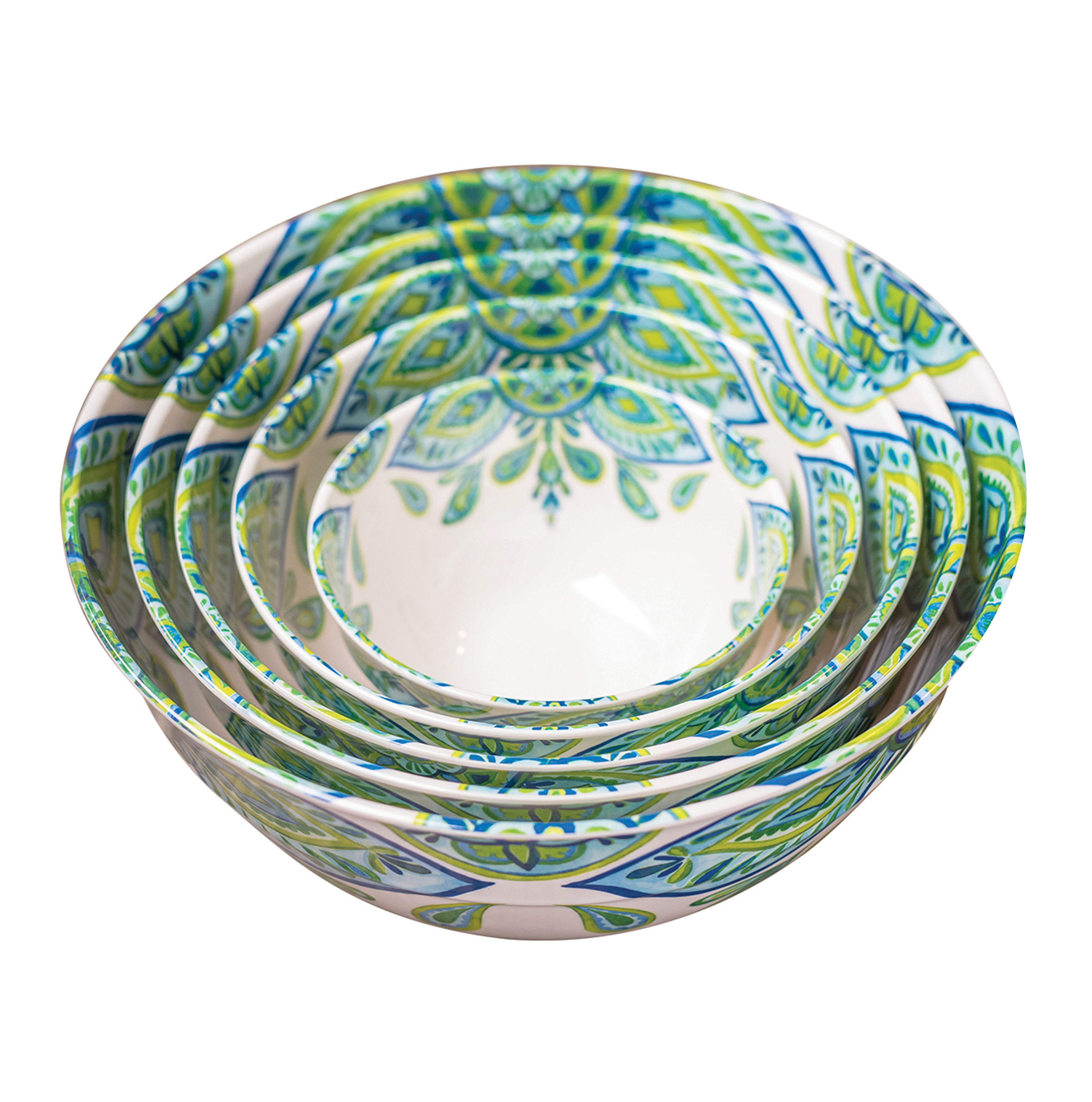 10 Piece Melamine Mixing Bowl Set with Lids, Green and Blue Floral - image 5 of 8