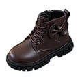 thumbnail image 4 of Viluyesy Girls Faux Leather Combat Ankle Boots, Lace Up Side Zipper, Back Bow Decor, Rugged Lug Sole Outdoor Booties Brown Size 13 Little Kids, 4 of 8