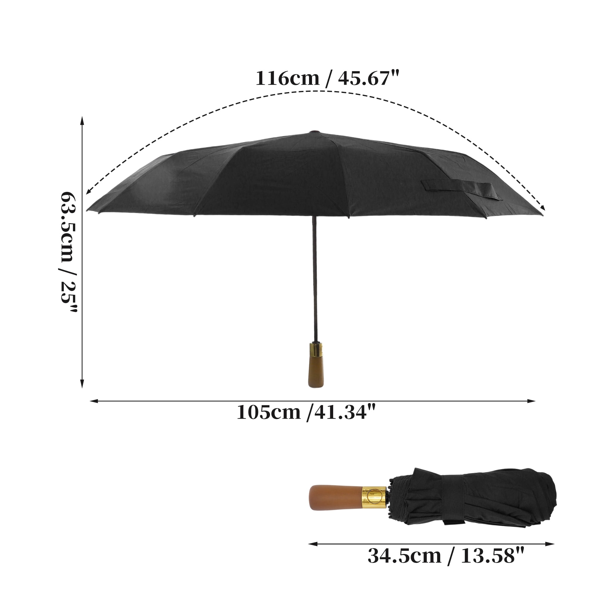 Unique Bargains Collapsible Windproof Folding Umbrella with Wooden Handle Black