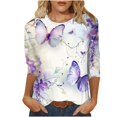 thumbnail image 2 of WXLWZYWL Casual Tops for Women 3/4 Sleeve Round Neck Trendy Print Blouses Tees Plus Size Slim Fit Pullover Top, 2 of 5