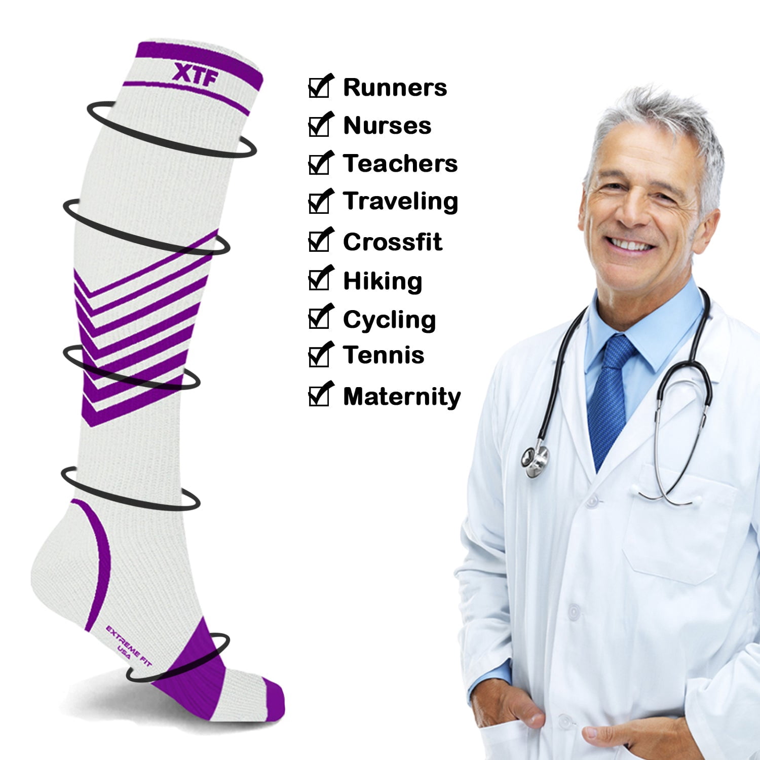 Extreme Fit Compression Soft Synthetic Fibers Knee High Socks, 6 Pair
