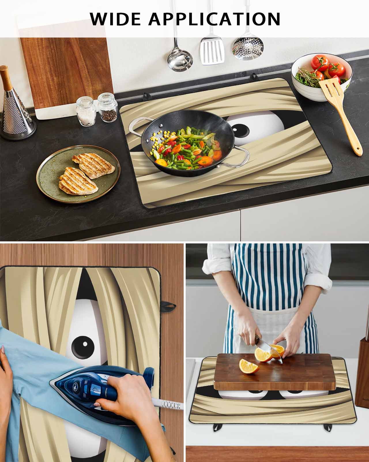 Large Induction Cooktop Protector Mat Halloween Stove Top Covers for Electric Stove, Funny Cartoon Horror Spooky Eyes in Bandage Decorative Stove Burner Cover Mats, Glass Top Stove Cover