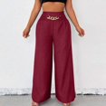 thumbnail image 4 of Olyvenn Trousers Pants for Women Fall Summer Linen Loose Fit High Cut Flare Wide Leg Trousers Pants Women 2025 Wine M, 4 of 7