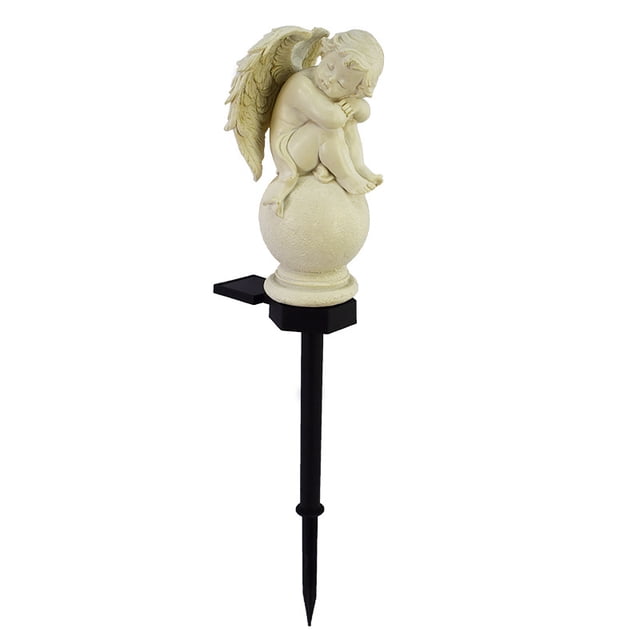 Luz solar de jardín, figura de ángel de resina, luces solares de estaca de jardín, impermeables, para patio, camino, valla, decoración de césped