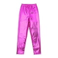 thumbnail image 3 of TiaoBug Kids Girls Shiny Metallic Leggings Bottoms Skinny Tights Pants Hip-Hop Jazz Street Dancewear Rose Red 7-8, 3 of 5