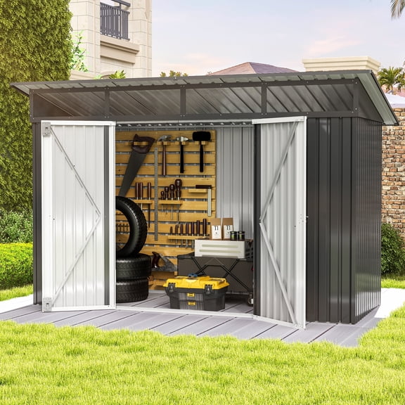 Dextrus 8.5x3.5 FT Outdoor Storage Shed with Acrylic Windows, Secure Access Lock for Bike Garden Patio Dark Gray