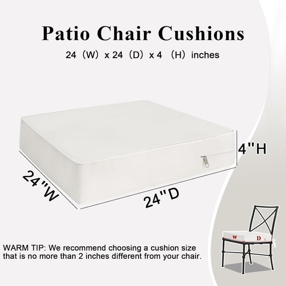 Outdoor Chair Cushions Set of 2, 24x24x4 Inch Waterproof Furniture Pads with Ties and Handle, Beige High Resilience Foam Garden Sofa Couch Pads