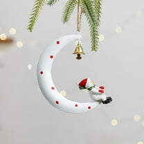 yulier Metal Christmas Ornaments Iron Moon Shape Hanging Ornaments with Cute Santa Claus Figurine and Mini Bell, Holiday Party Christmas Tree Xmas Wreath Decoration, 4.33" x 3.14"