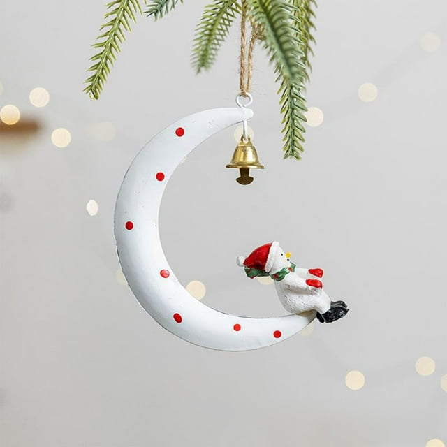 Adorno Navideño Colgante En Forma de Media Luna | Adorno Navideño de Papá Noel y Reno | Hierro Blanco, 11 X 8 Cm | 3 Estilos | Ligero, 20 G | Decoración para El Hogar, Fiestas o Como Regalo | 1 Adorn