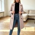 thumbnail image 6 of Vixolx Womens Long Pea Coat Classic Notched Lapel Double Breasted Wool Blend Coat with Tie Belt Side Pockets Winter Casual Office Warm Outerwear, 6 of 8