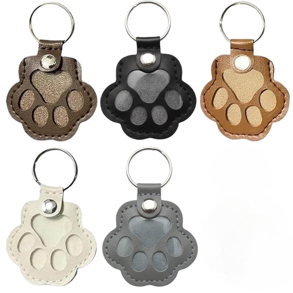 5 Pack Paw Print Pet Memorial Keychains, Leather Fur Holder Key Rings, Keepsake for Dog Cat Lovers, Pet Hair Memorial Gift