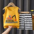 thumbnail image 2 of Toddler Baby Boy Clothes Summer Outfits Construction Outfit Excavator Bear Print Sleeveless Top Striped Shorts Casual Playwear Size 4-5 Years, 2 of 4