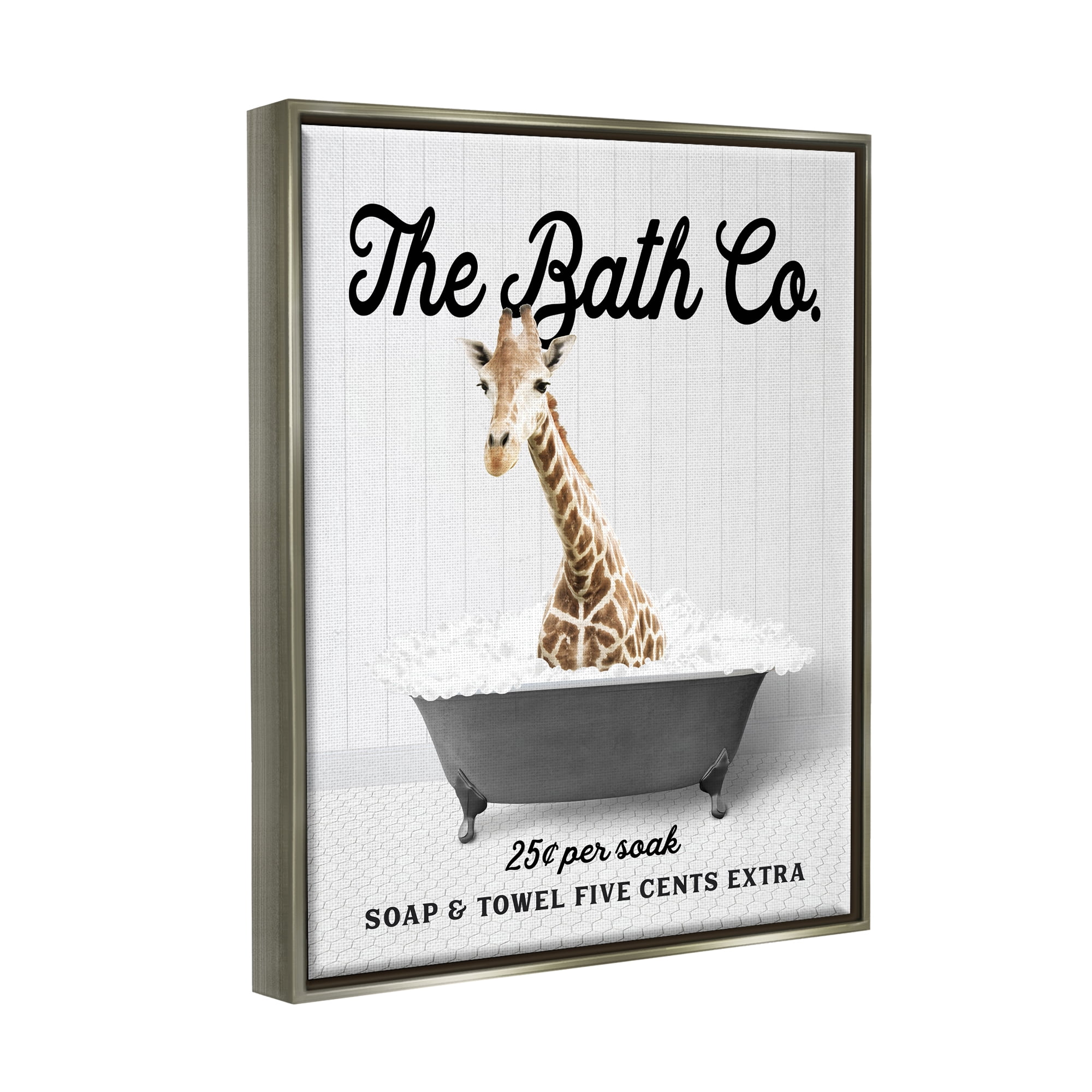 Stupell Industries Giraffe Vintage Bubble Bath Animals & Insects Painting Gray Floater Framed Art Print Wall Art, 25 x 31