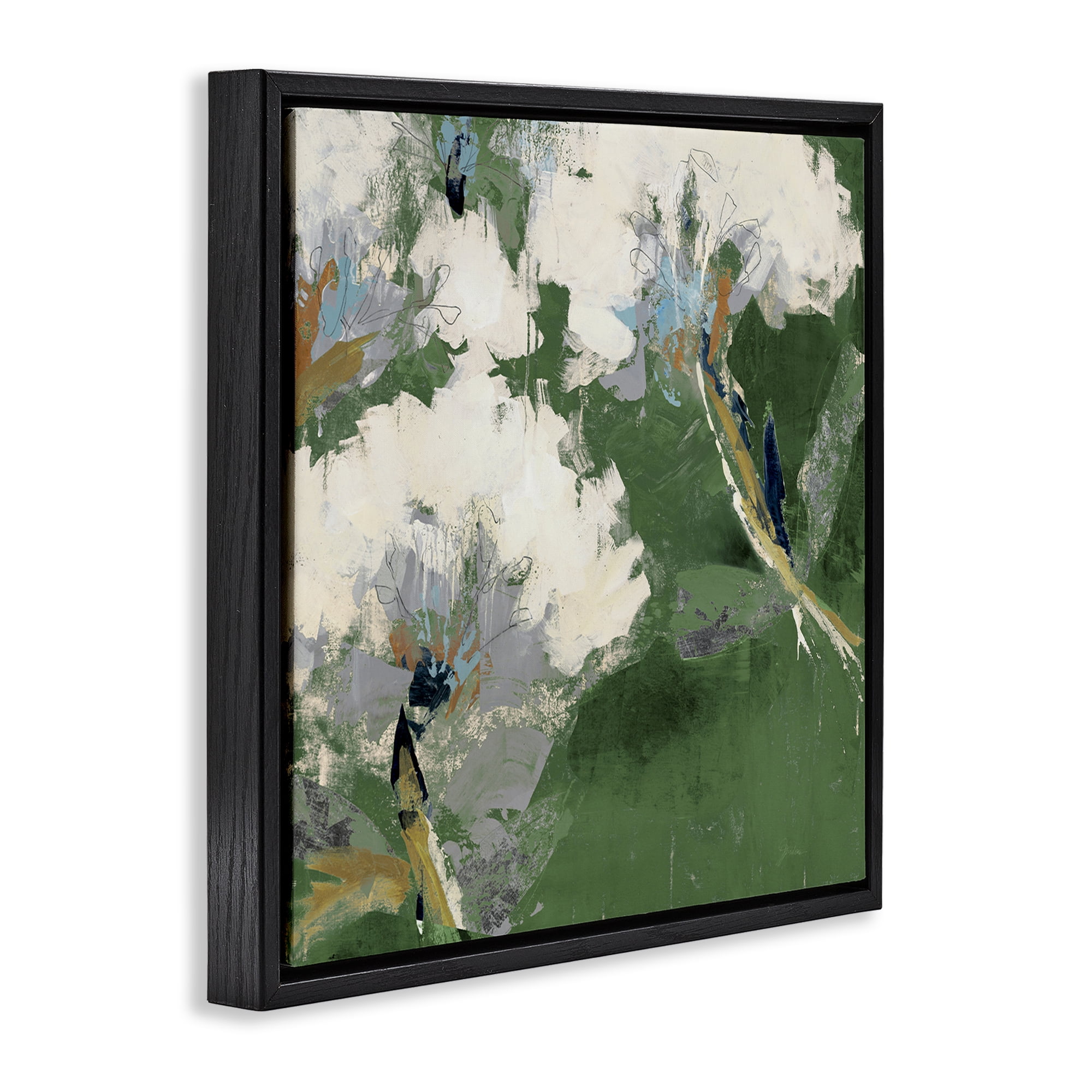 Stupell Industries Green & White Botanicals Plants & Flowers Painting Black Floater Framed Canvas Art Print Wall Art, 18 x 18