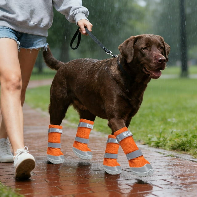 Pet Supplies Chaussures d'Extérieur Polyvalentes Légères avec Semelle Non-Tpr et Bottes d'Eau Réfléchissantes pour Usage Intérieur et Extérieur 4 Pcs