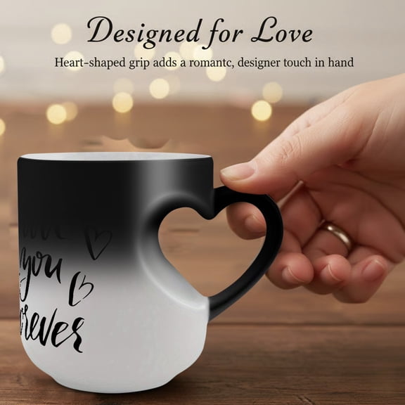 Heart Shaped Color Changing Ceramic Mug with "I Love You Forever" Design – Hot/Cold Thermochromic Coffee Cup, Ideal for Valentine's Day, Mother's Day, Anniversary, Birthday