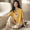 thumbnail image 1 of Conjunto de Pijama de manga corta para Mujer, ropa de dormir de punto a rayas, elegante, para estar en casa, talla grande 5XL, 1 of 4
