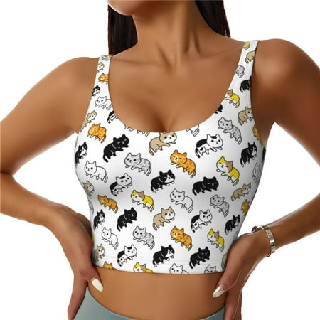 Racerback Sports Bras For Women High Support  Cute Mini Colorful Cartoon Cat Workout Tank Tops Woman  Workout Yoga Running Bra