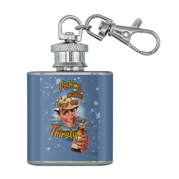 Retro Fishing Makes Me Thirsty Stainless Steel 1oz Mini Flask Key Chain