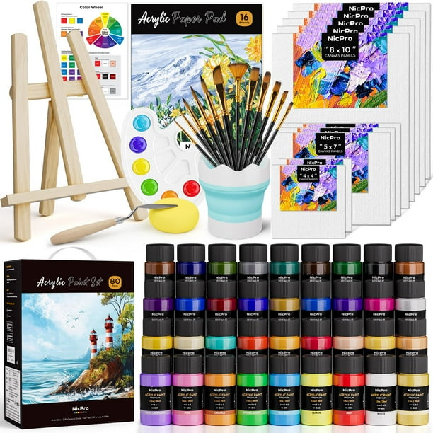 Juego de materiales para pintura artística Nicpro, lienzo de pintura acrílica, 80 piezas