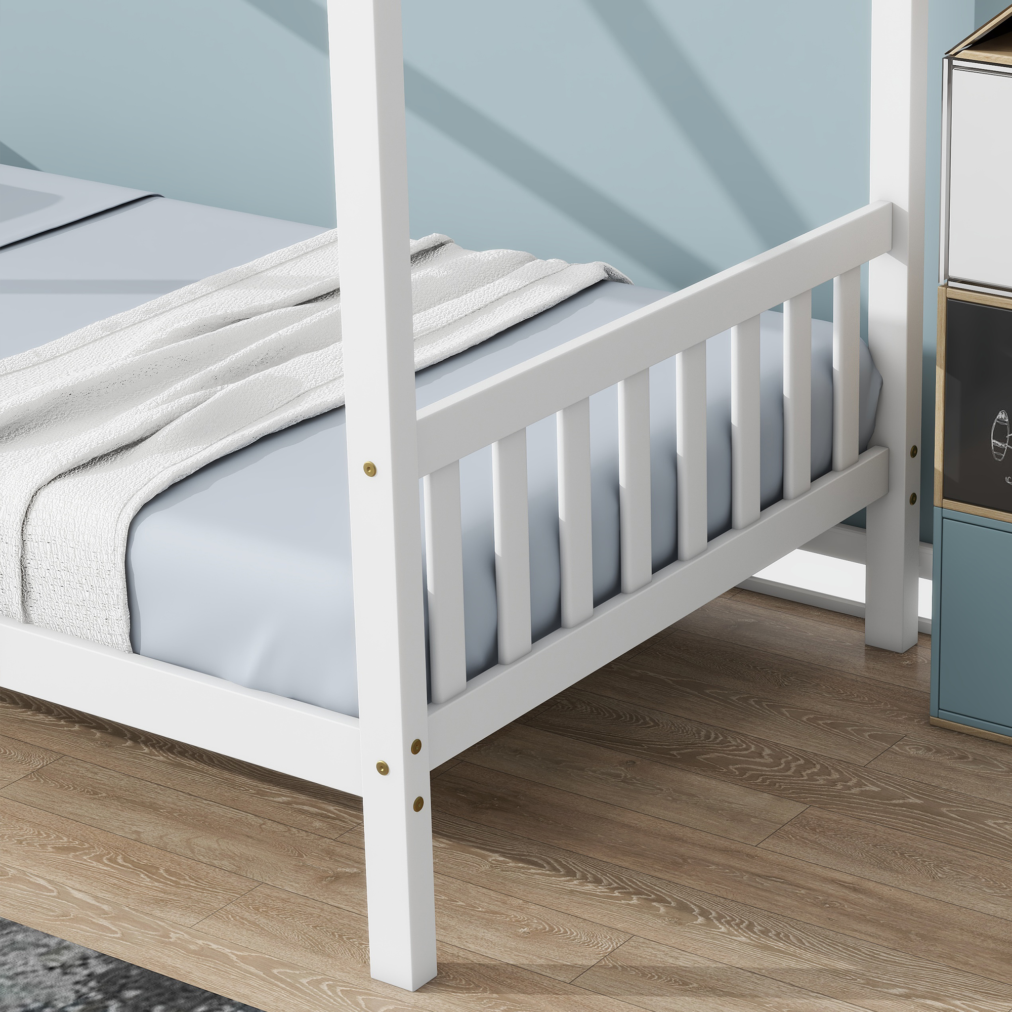 Miniyam Wood Twin Size Bed with House-shaped Design for Kids and Teens, White