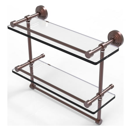 16-in Gallery Double Glass Shelf with Towel Bar in Antique Copper