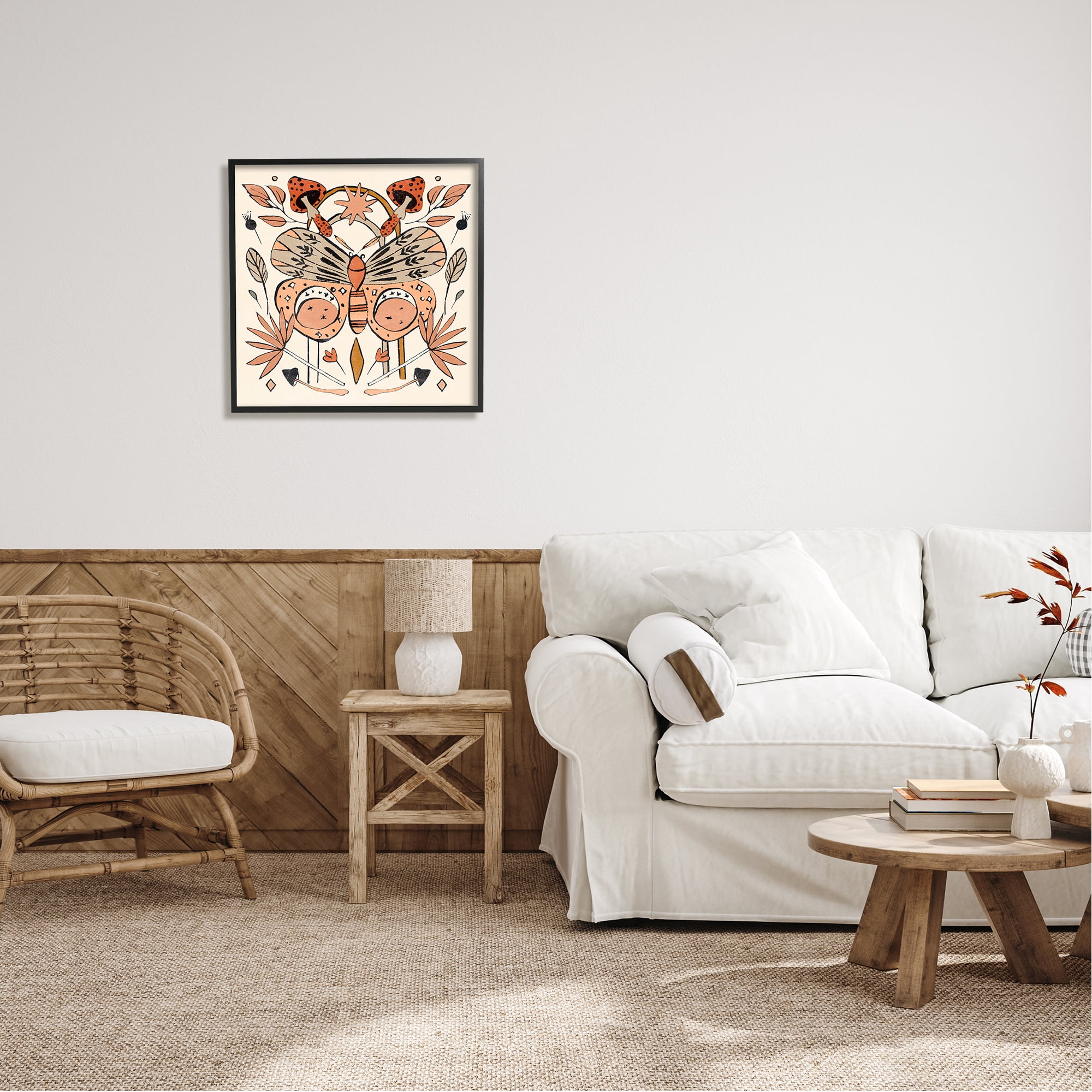 Stupell Industries Moth & Herbs Pattern Animals & Insects Painting Black Framed Art Print Wall Art, 24 x 24