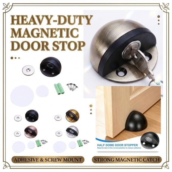 Black Door Stop, Magnetic Door Holder, Stainless Steel, Door Wall Protector, No Damage Wall Adhesive, Magnetic Door Stoppers, 2inHeight, 2 Adhesive Pads, 1 Pc Hardware Set