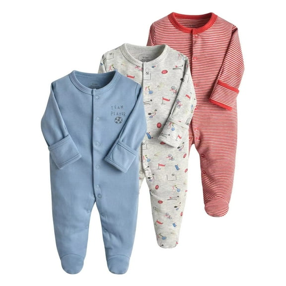 TOOYOU Boys Bodysuit Outfit 3-Pack Spring And Autumn New Baby Boy Girls Onesies Long Sleeved Solid Color Printed Footed Jumpsuit Pajamas Suit Hypoallergenic Romper Size 9-12 Months Blue